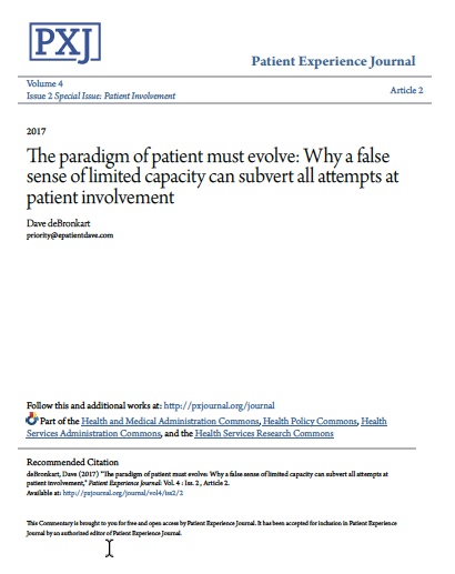 Essay in Patient Experience Journal's special issue on Patient Involvement