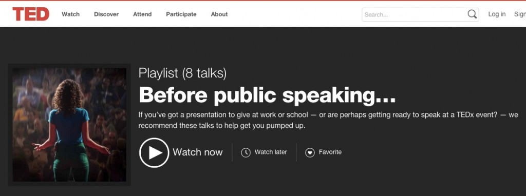 Screen grab of TED public speaking playlist